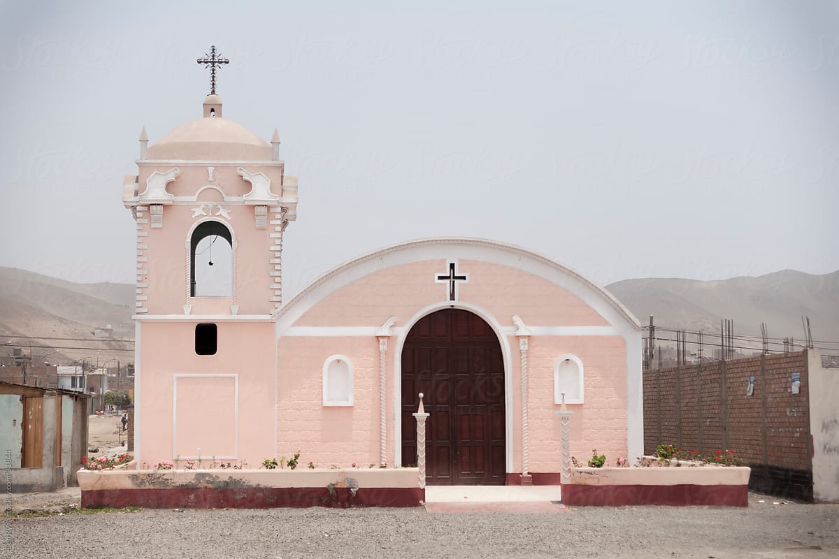 Pink modest hispanic catholic church