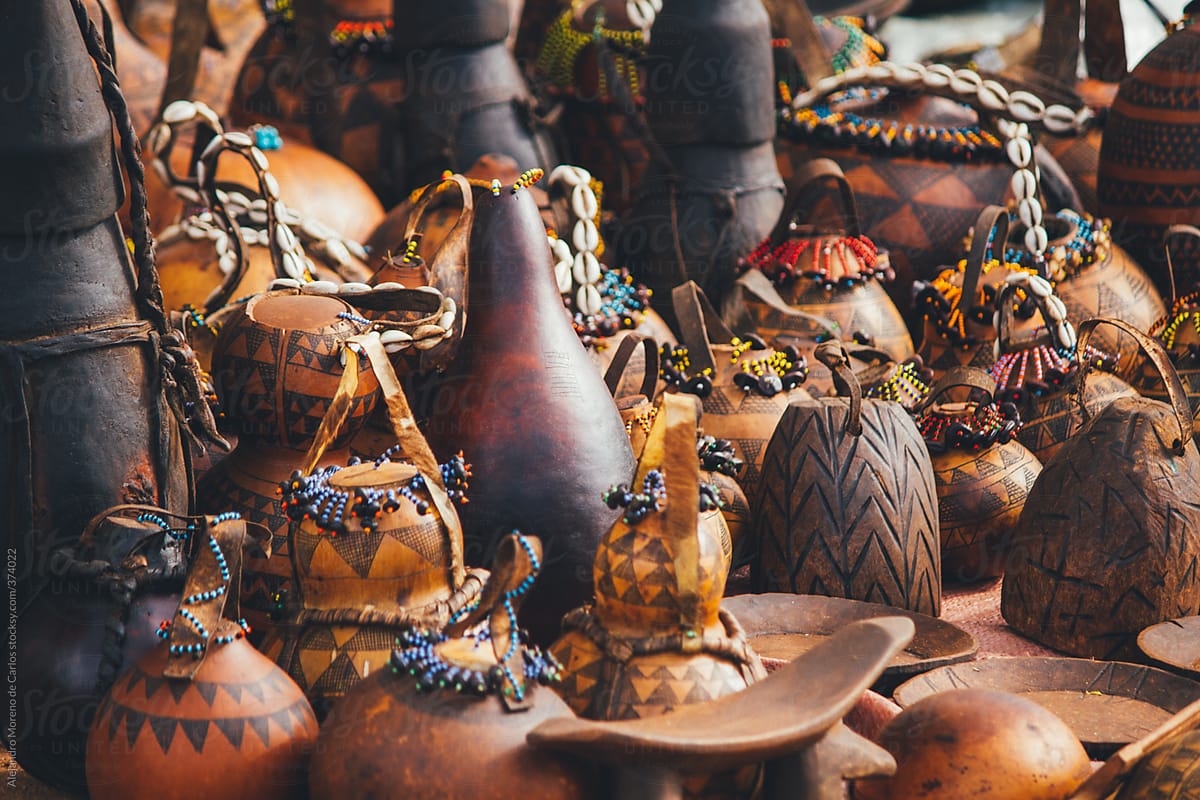 Traditional african handicrafts on a local market