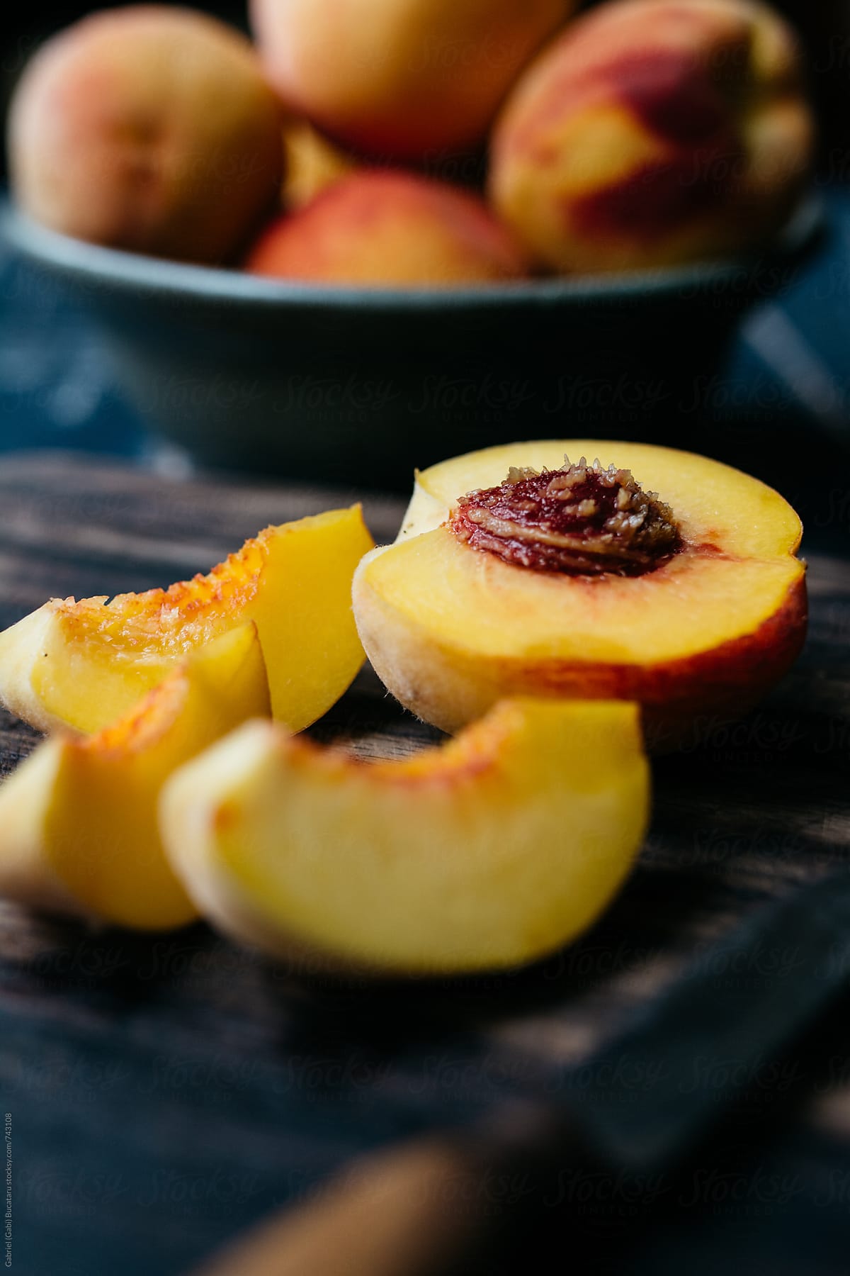 Slices of fresh peach