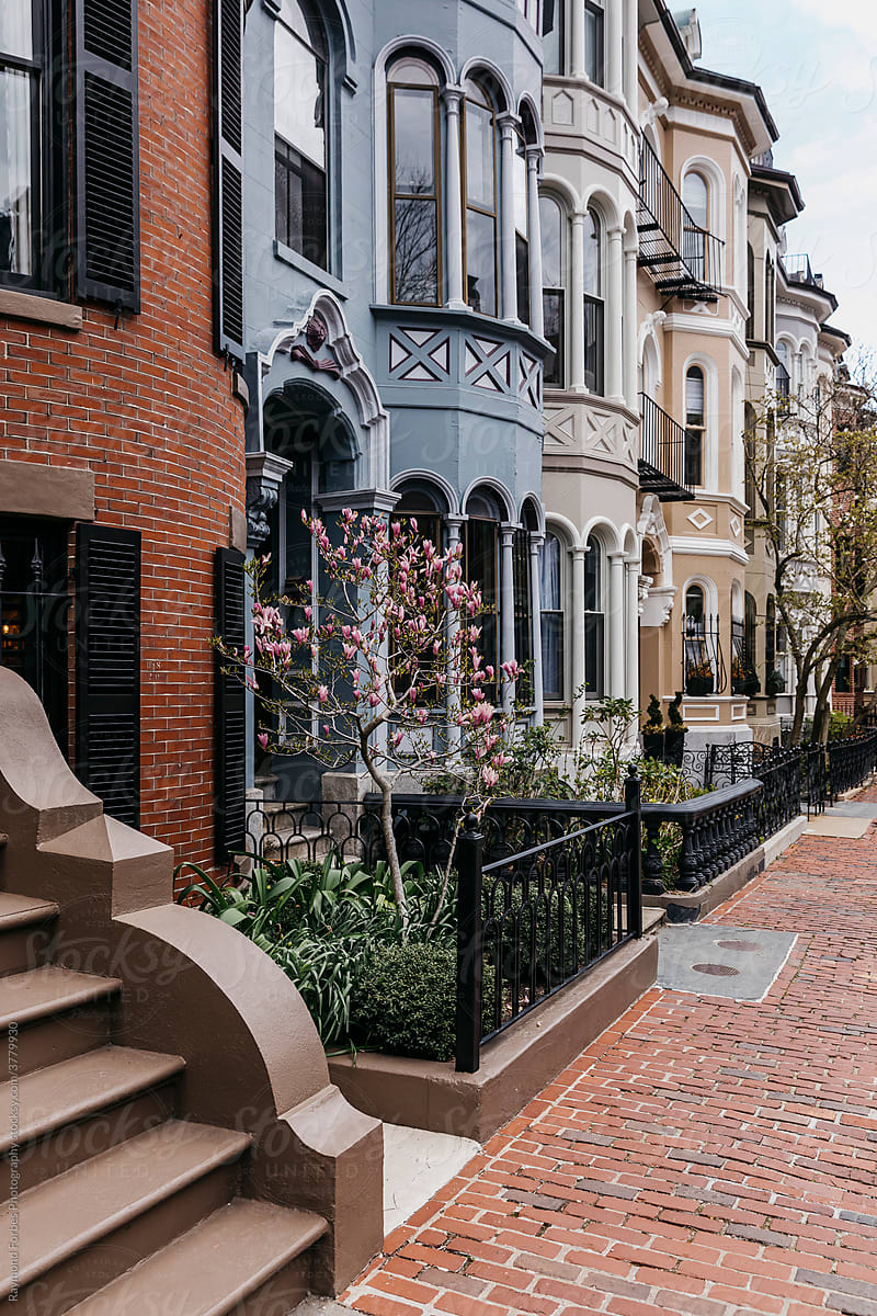 Boston Brownstones Architecture  with Sidewalk