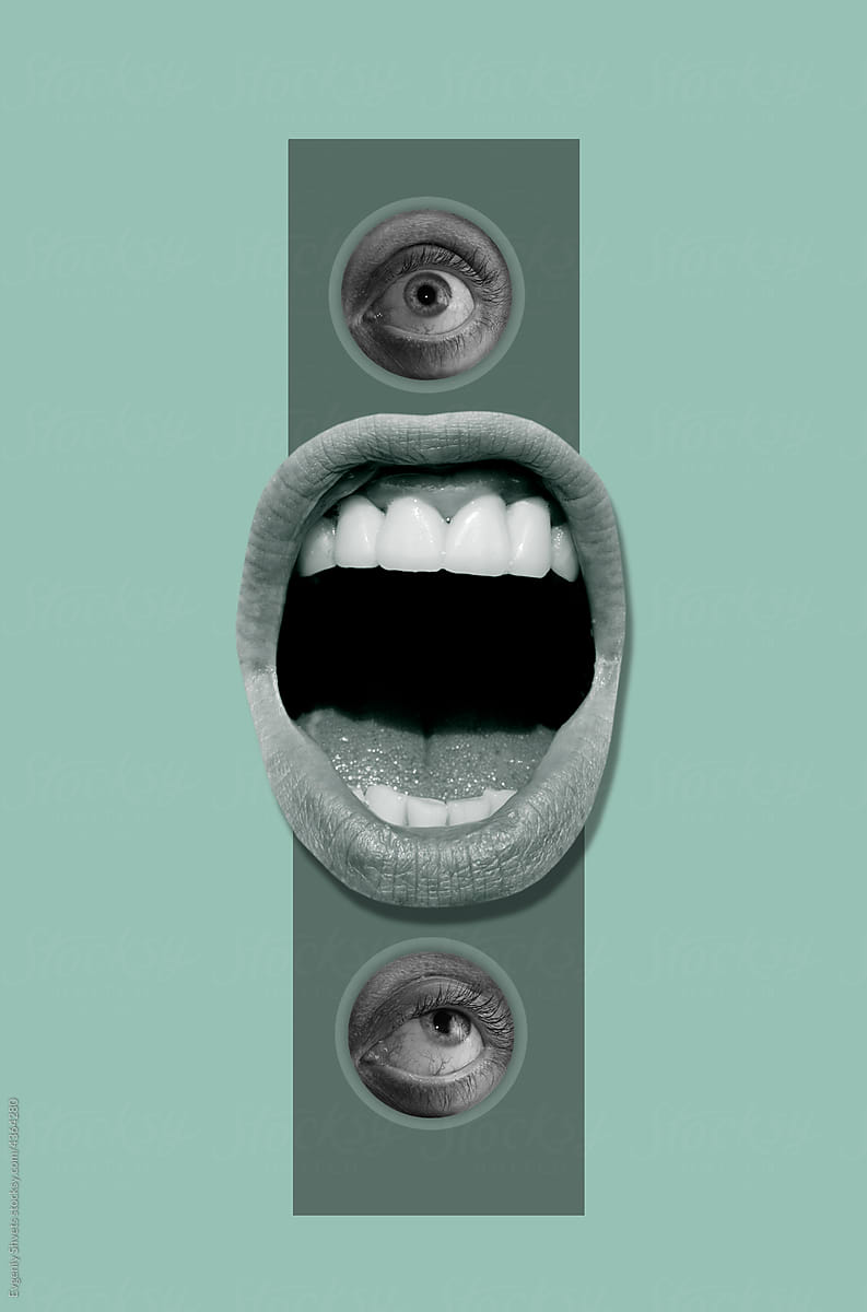 Collage with open mouth and eyes