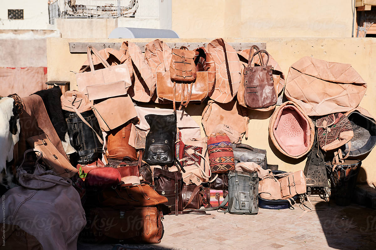 Chouara tannery pieces placed outside. Morocco
