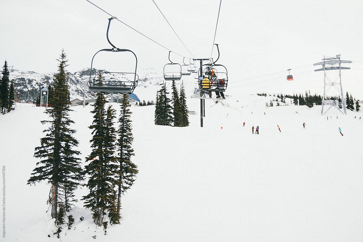 Chairlift and ski runs on a ski resort in winter