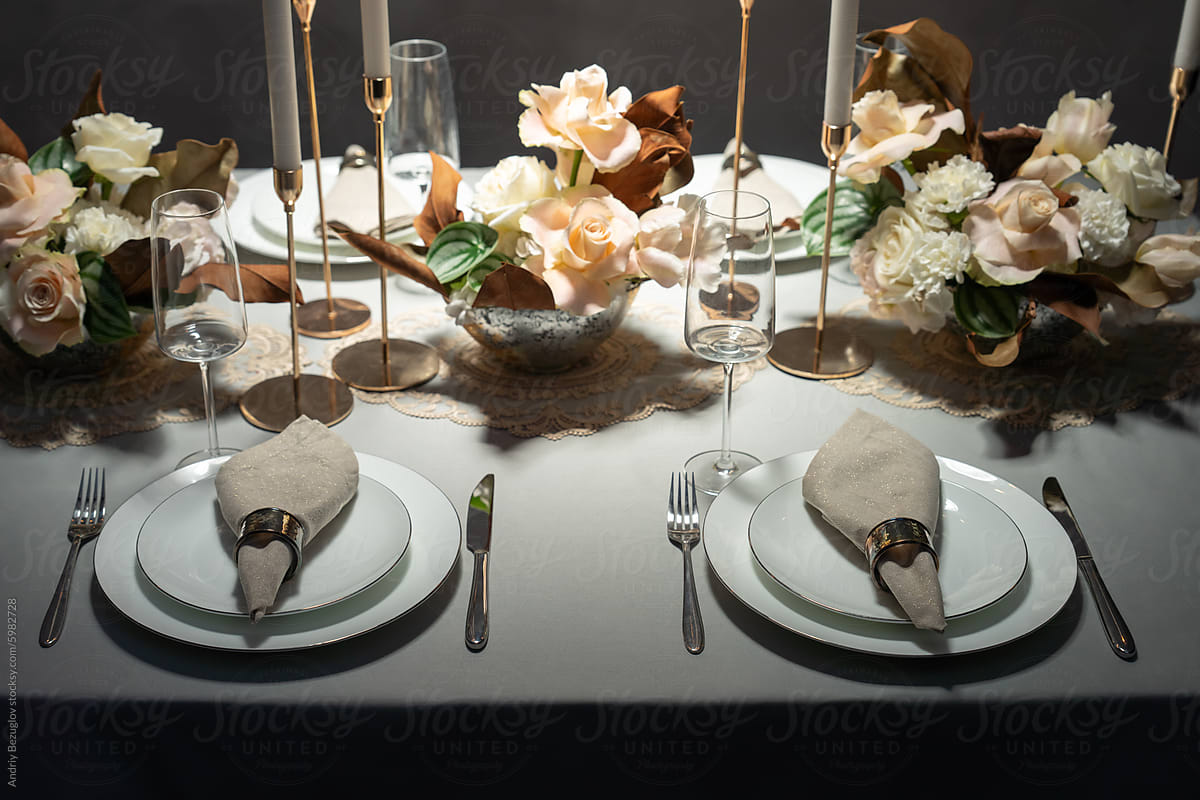 Closeup view at table served in luxury style
