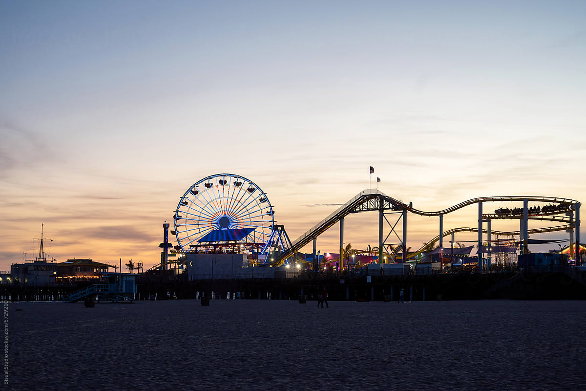 Santa Monica pier At Dusk with amusement Park