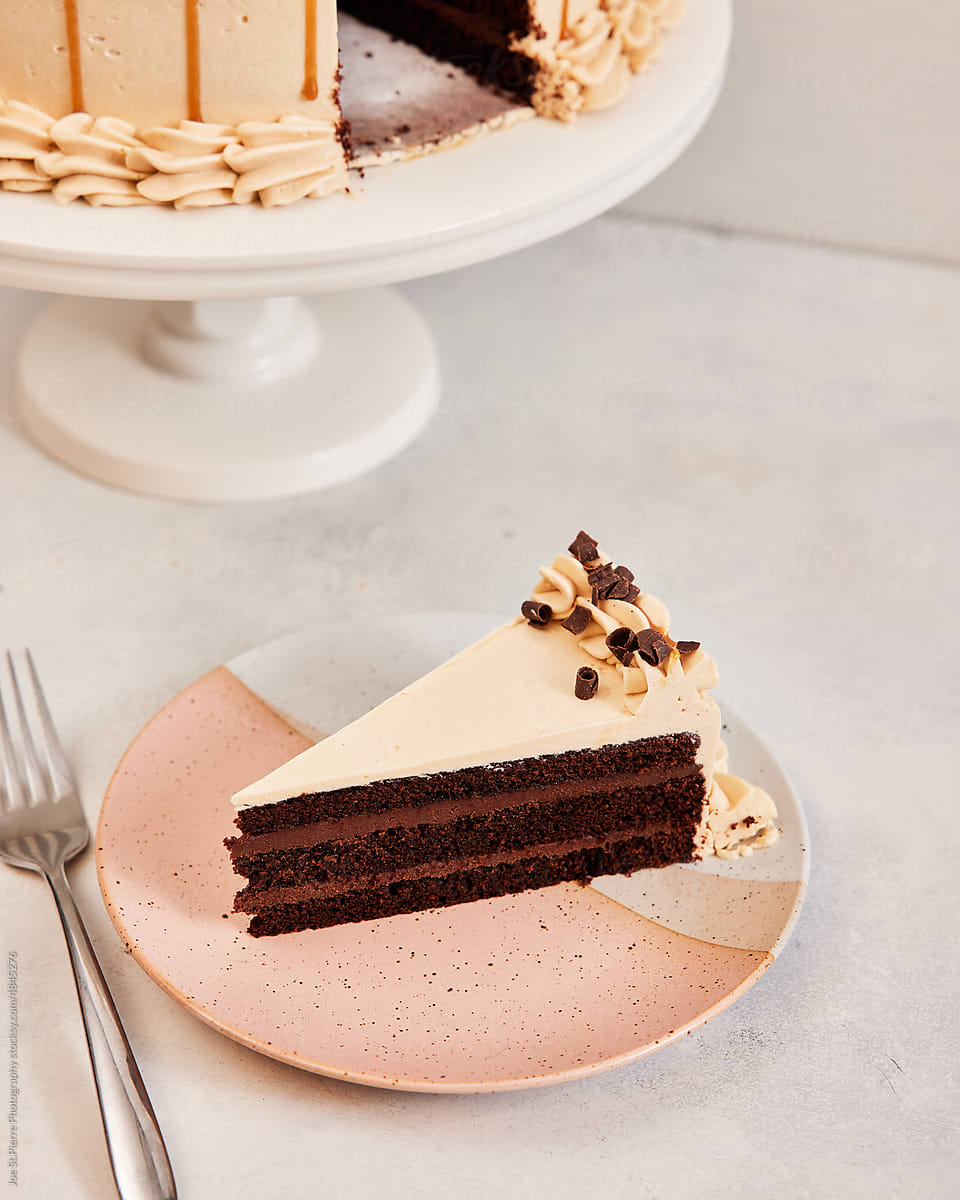 Overhead Slice of Chocolate Cake