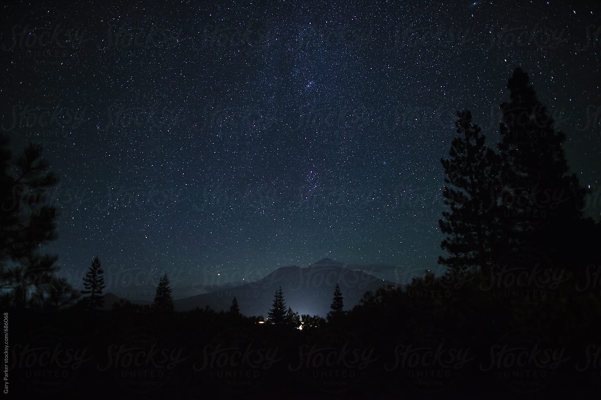 Starry night over Mount Shasta