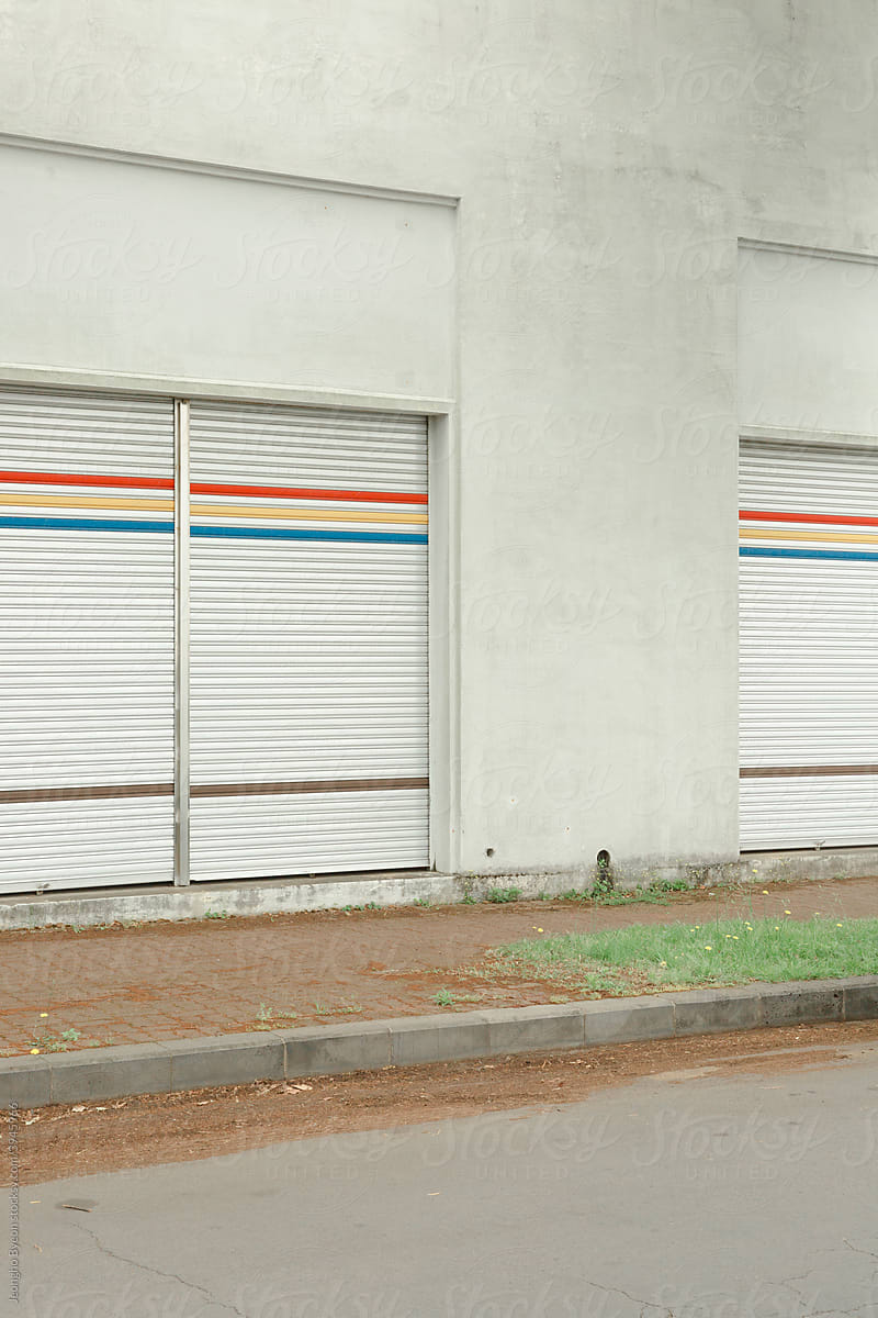 Colorful striped factory doors