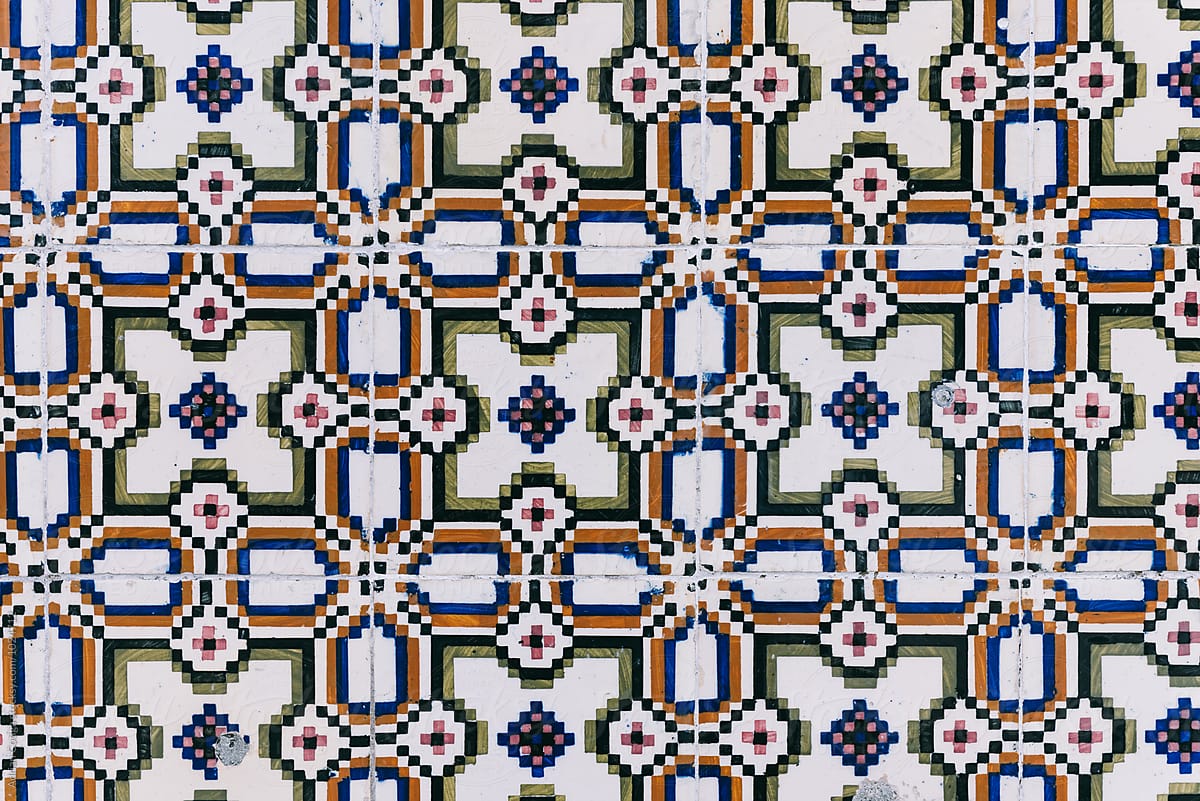 Texture of traditional Portuguese tiles on the wall