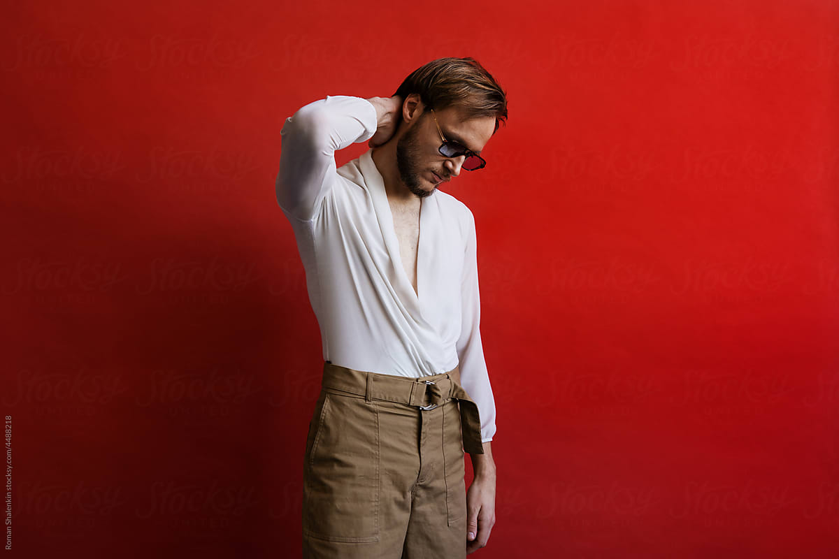 Bearded male model in fashion outfit