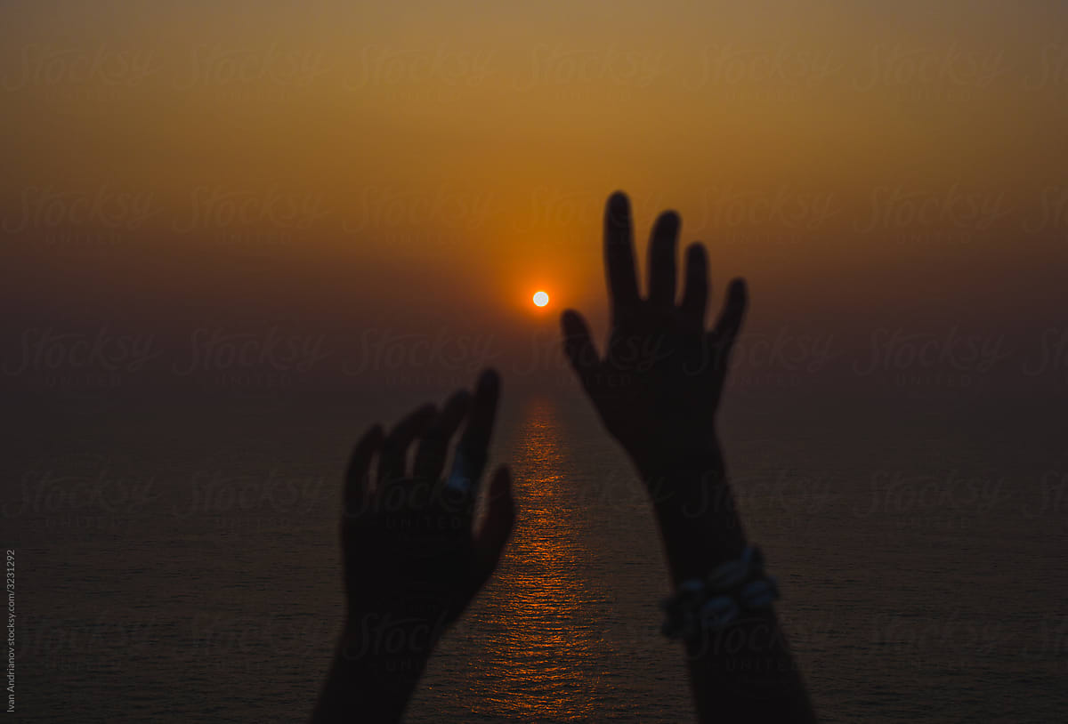 Sea Sunset Landscape Emotional Hands Touching