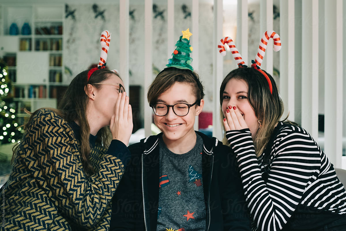 Teens laughing at Christmas