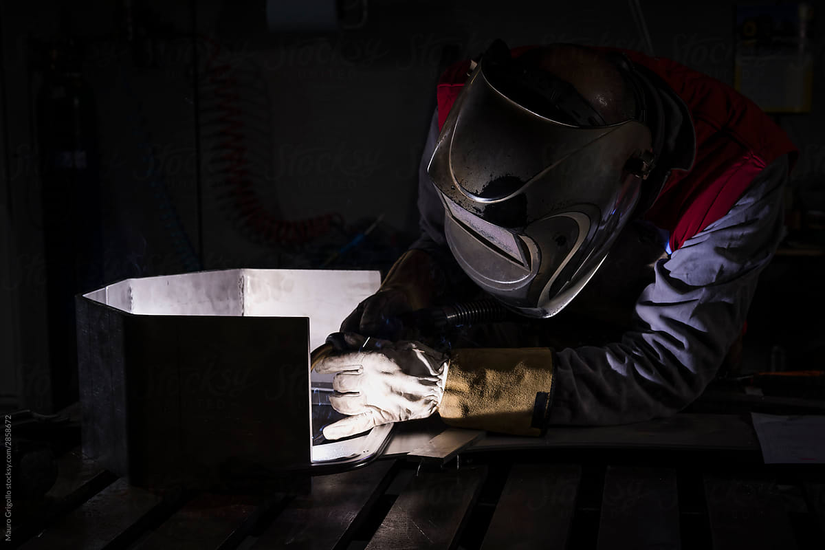 Welder worker welding