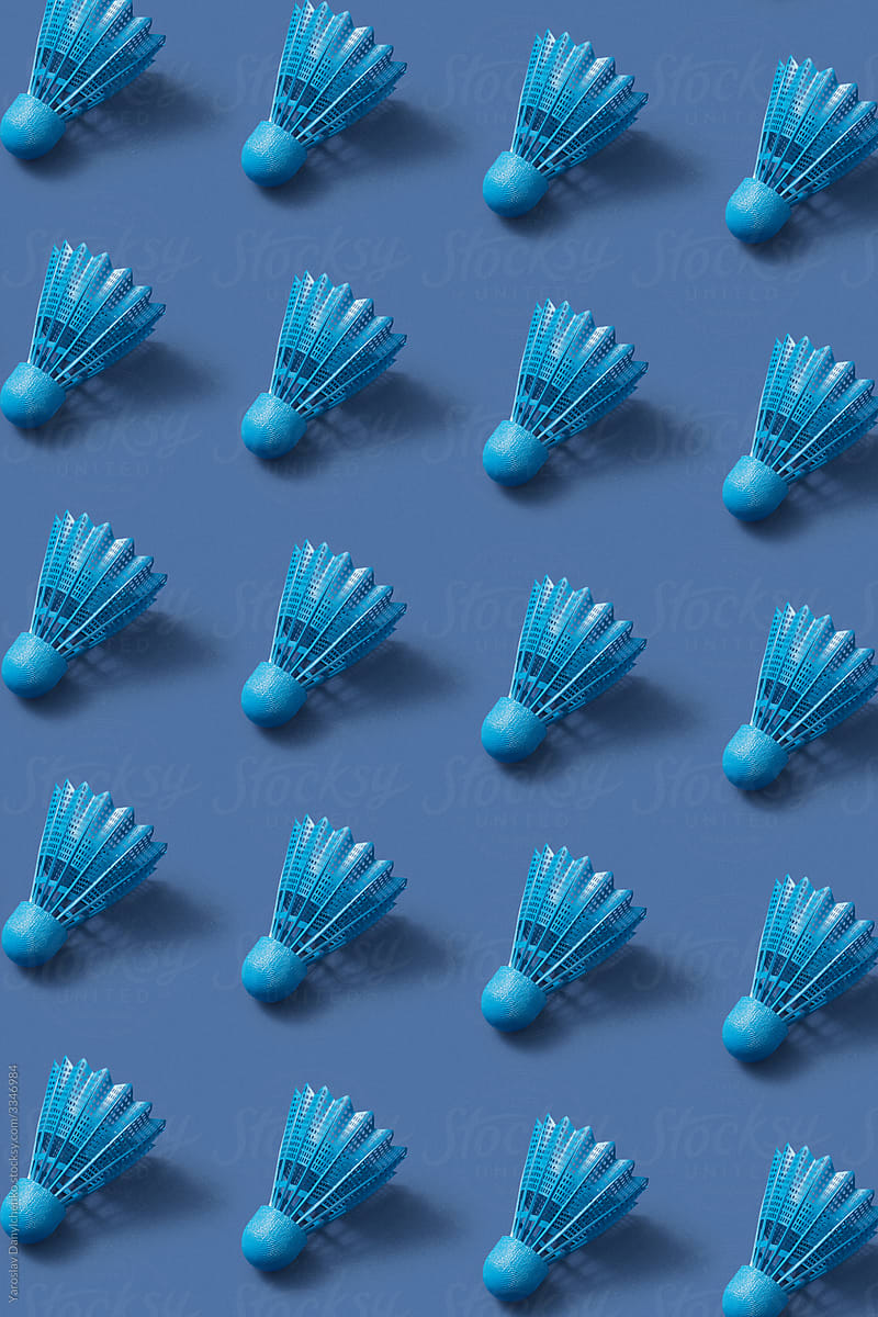 Sport pattern from blue plastic shuttlecocks.