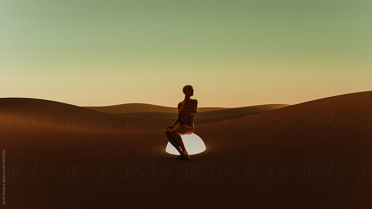 woman waiting in the desert.