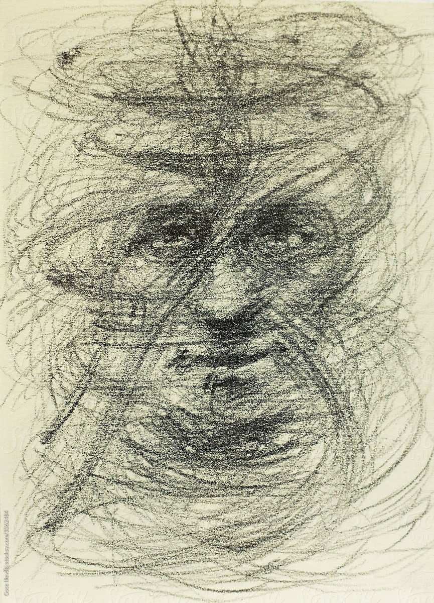 Portrait Drawing Of Man In Deep Meditation