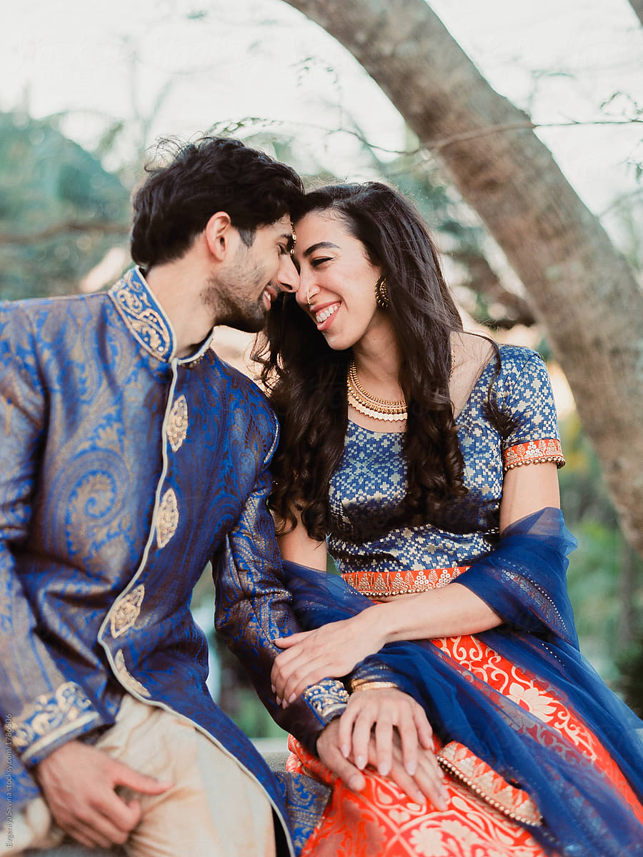 Portrait Of A Newly Married Couple Wearing Traditional Indian Clothes by  Stocksy Contributor Evgeniya Savina - Stocksy
