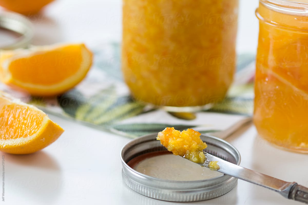 Homemade Peach Marmalade on Knife