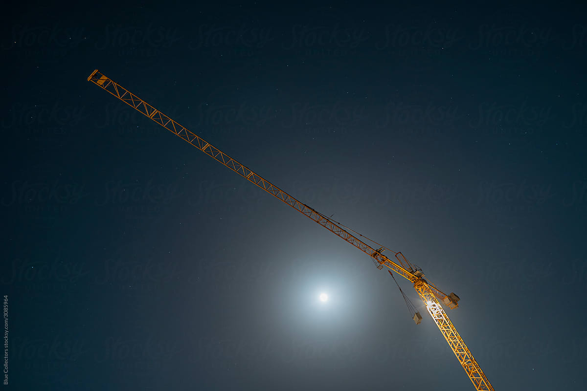 Construction crane at night