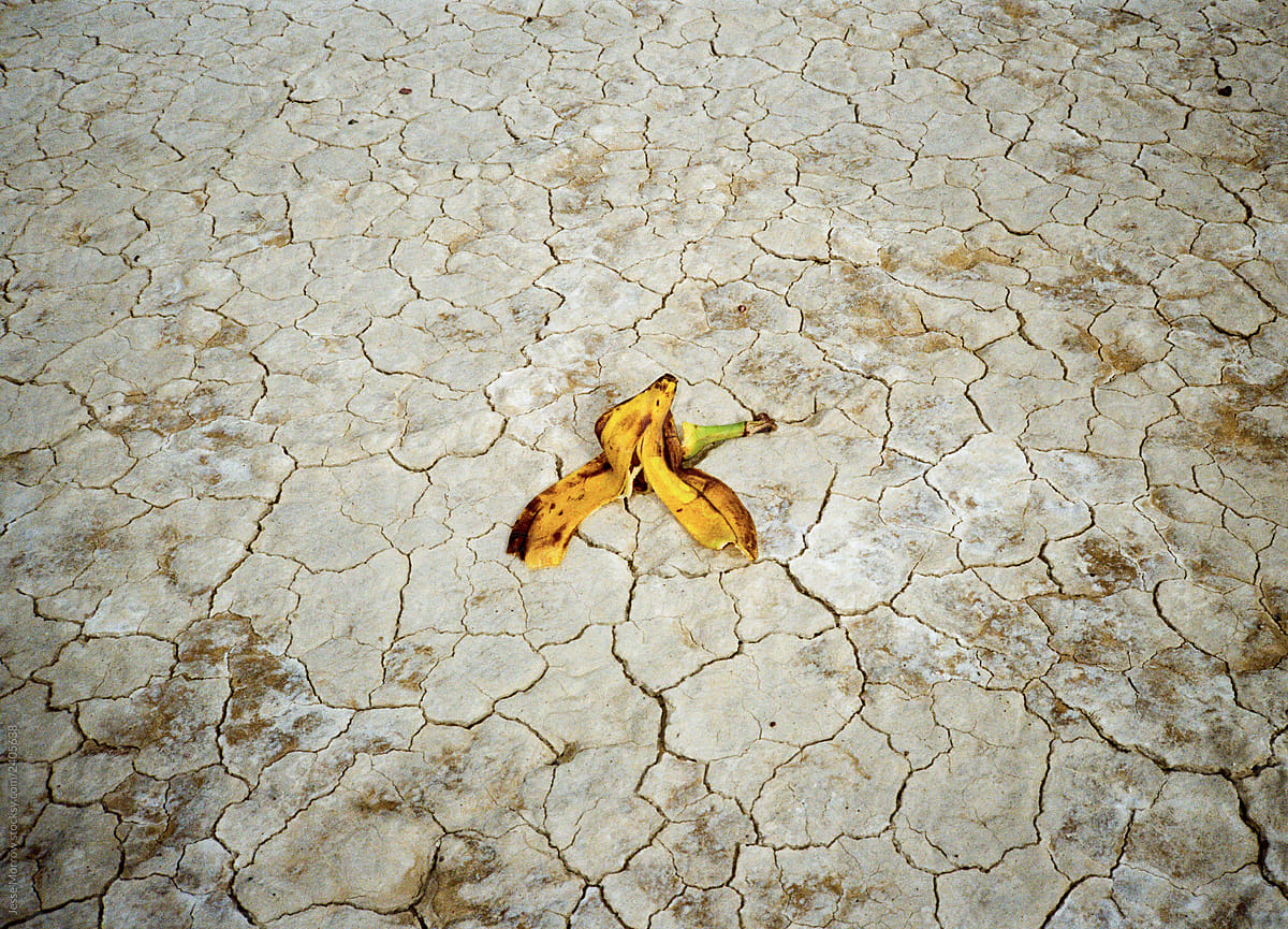 banana peel on cracked desert ground