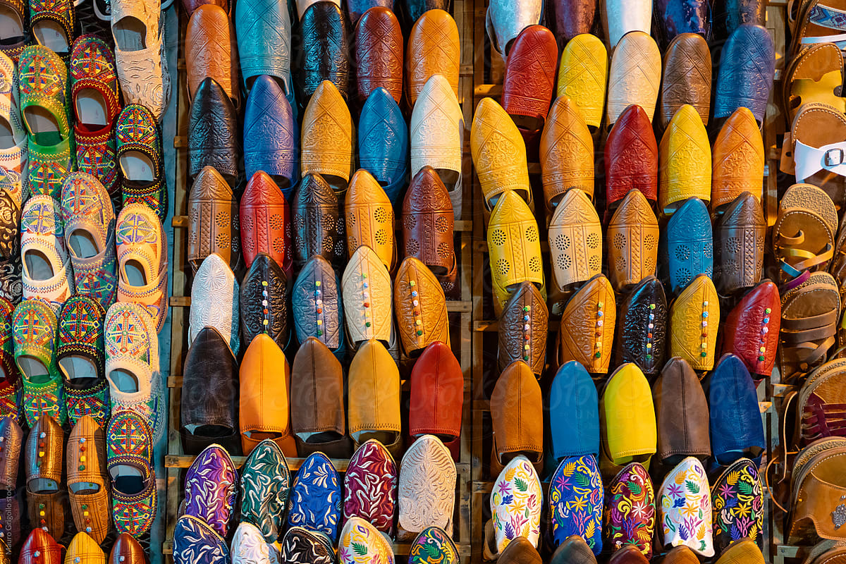Colorful slippers in a boutique