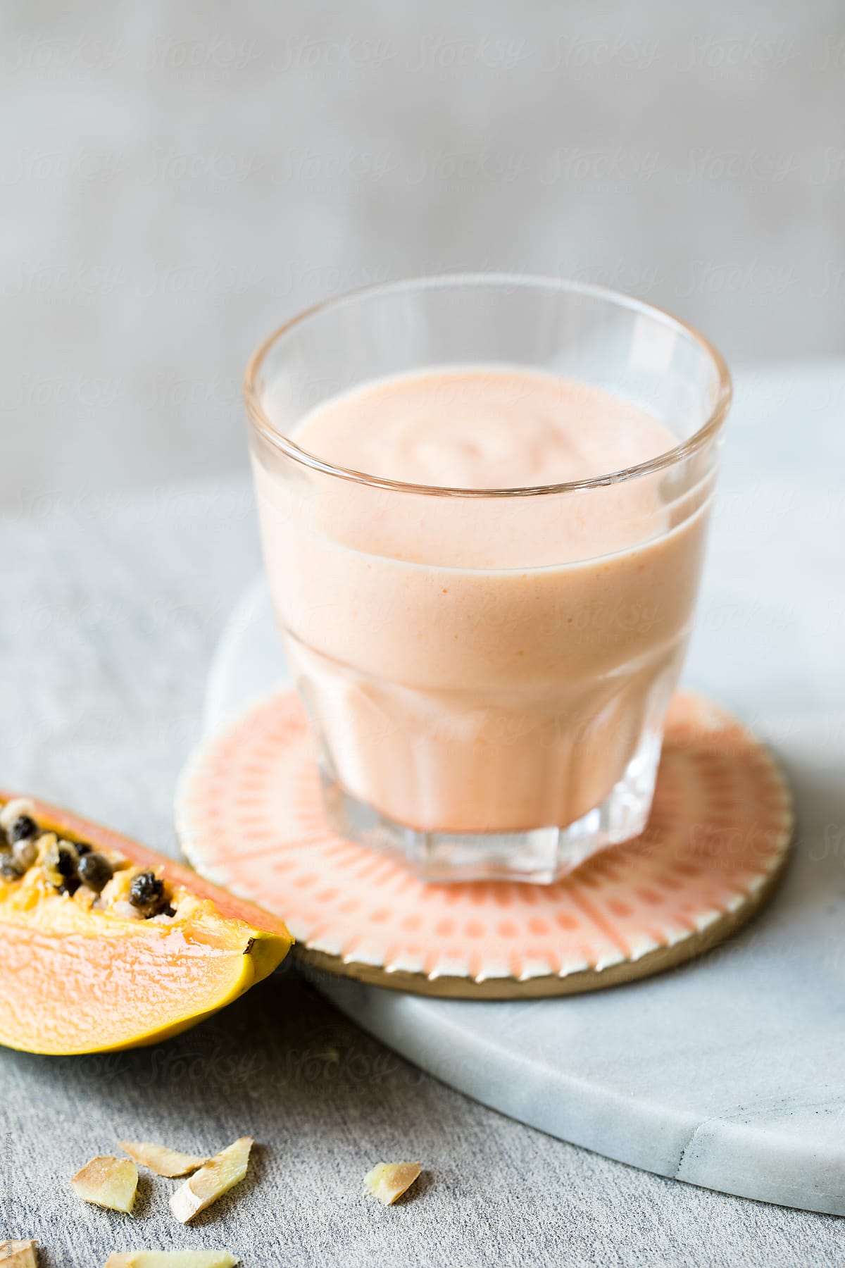 Papaya, coconut and ginger smoothie drink