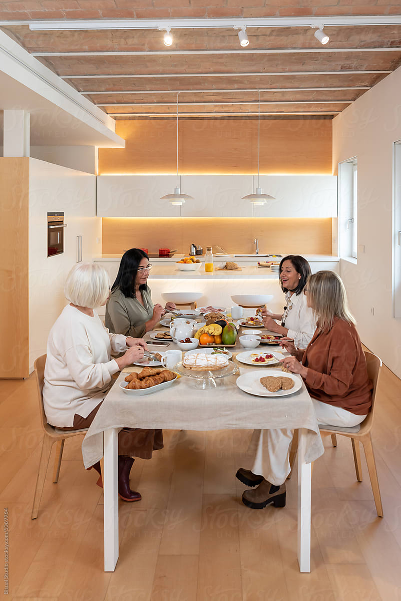 Mature females on friendly lunch at home