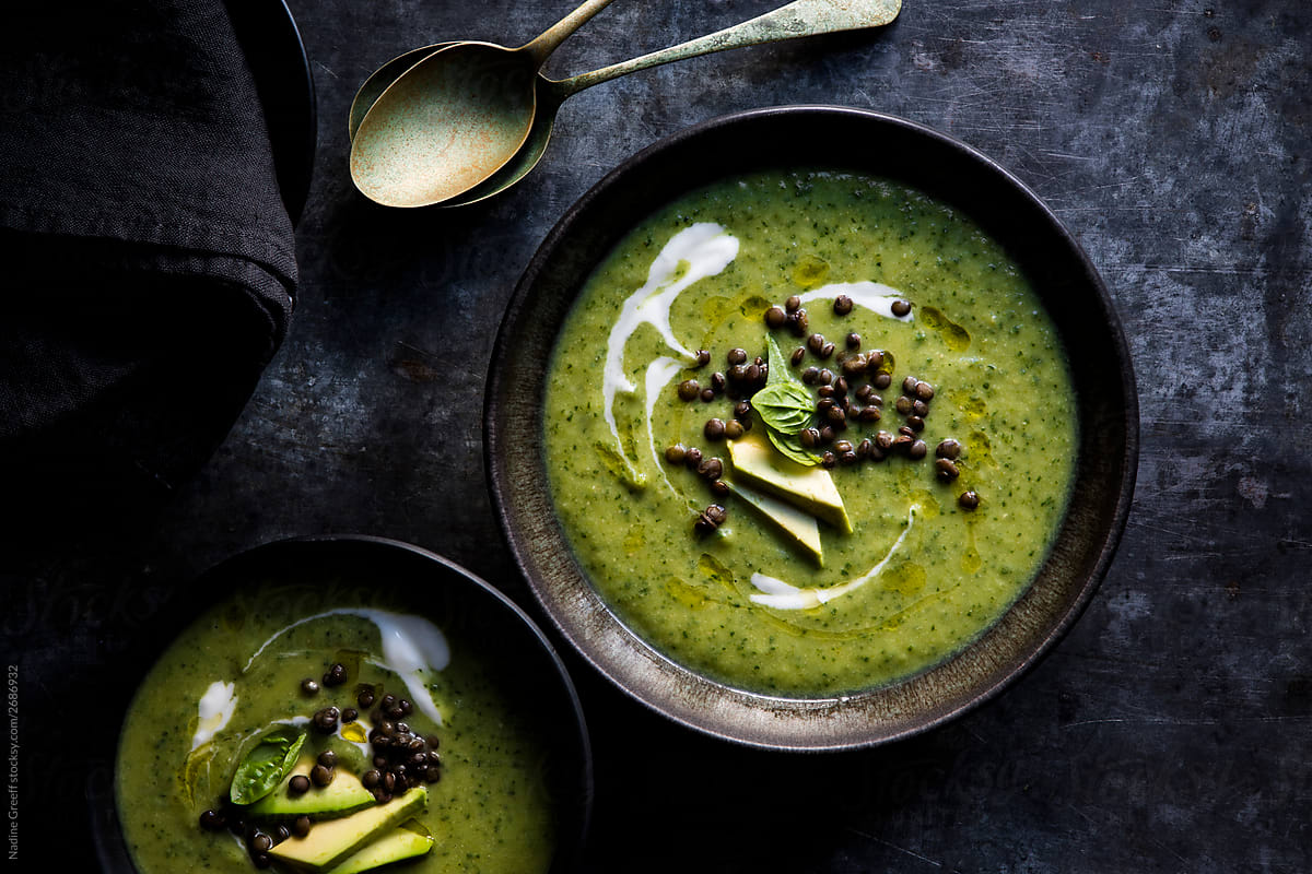 Green Vegetable soup with lentils and coconut milk