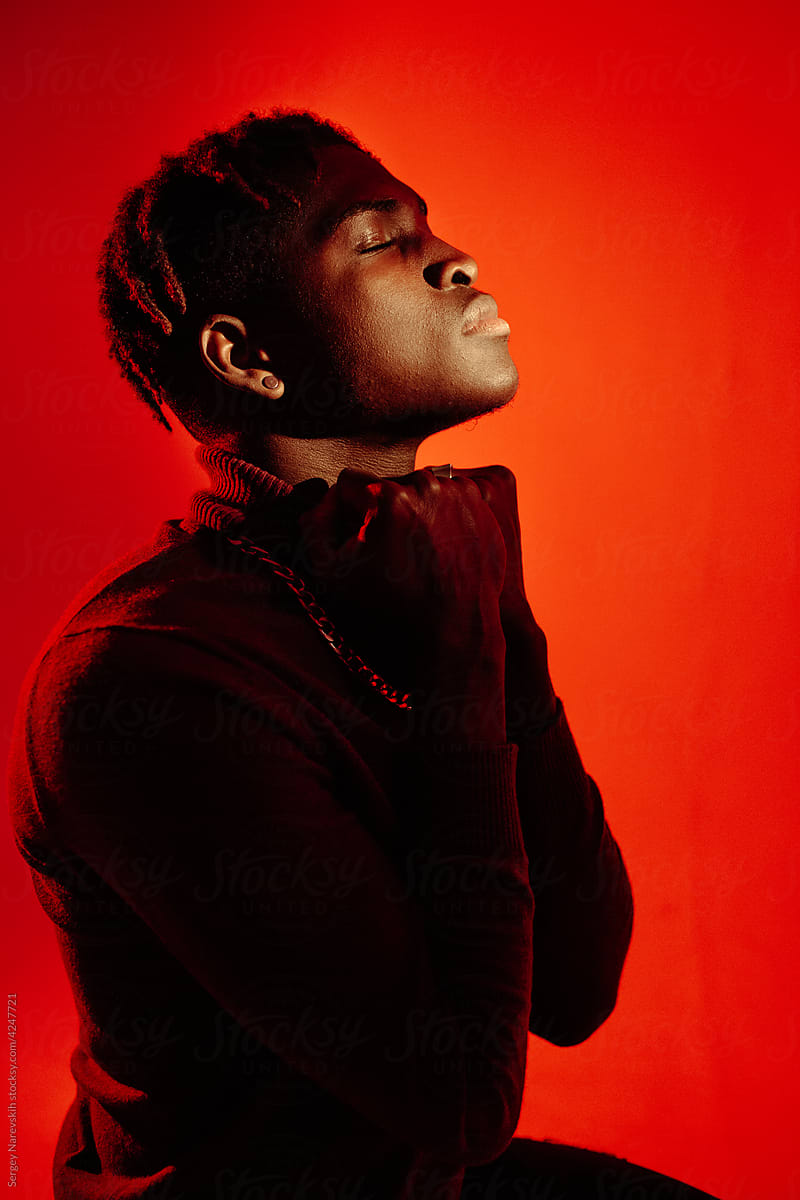 Black man posing for studio shoot