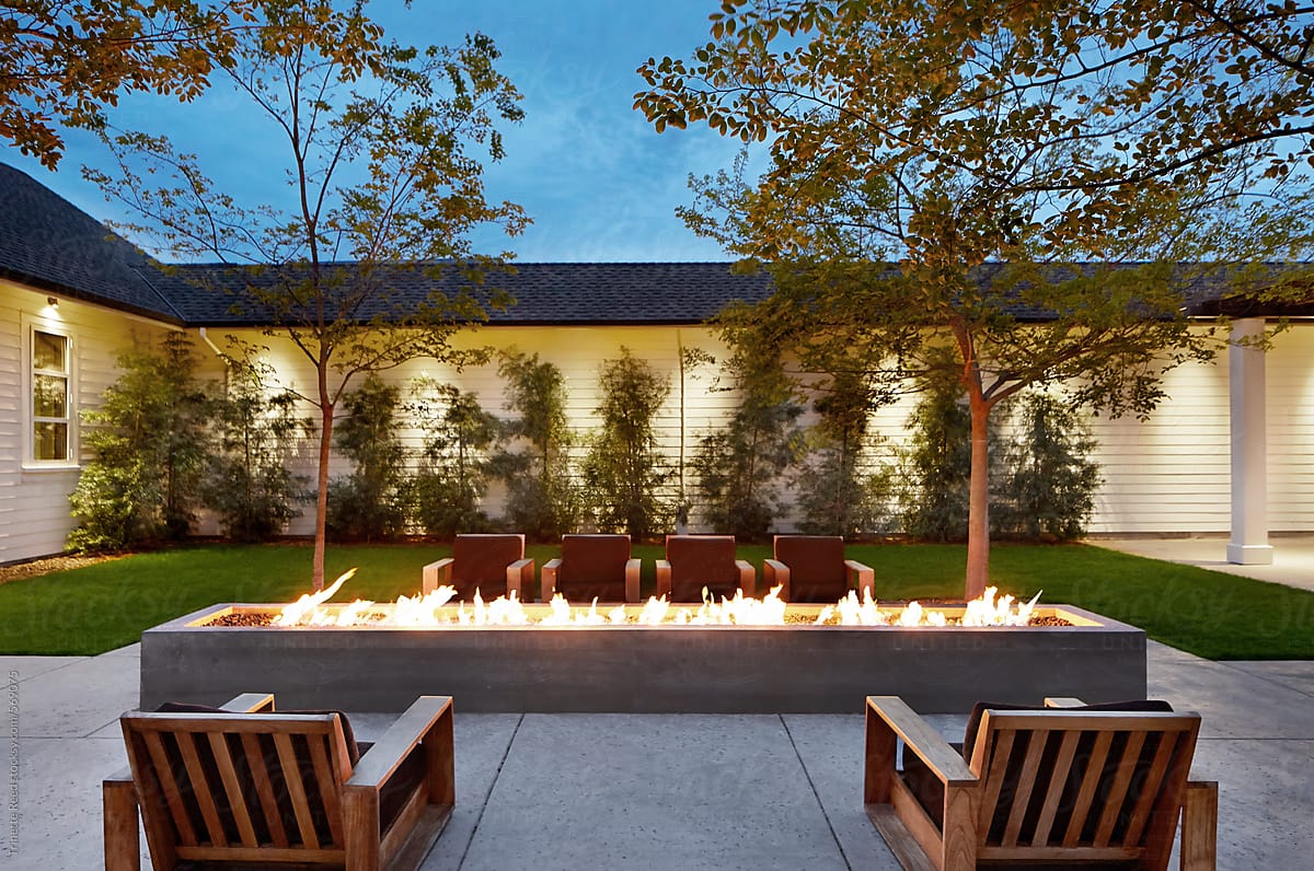 Fire Pit At Luxury Resort By Trinette Reed, Upscale Fire Pits