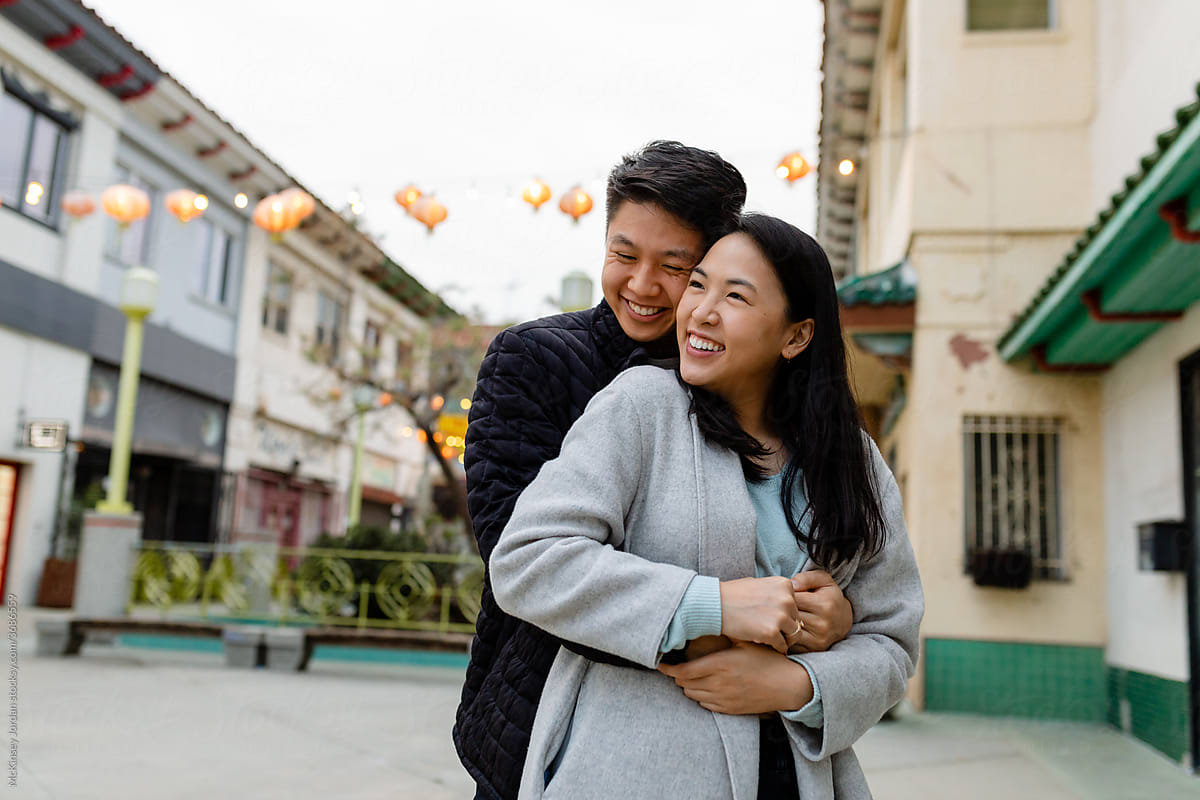 Young Asian Couple in Love in Chinatown