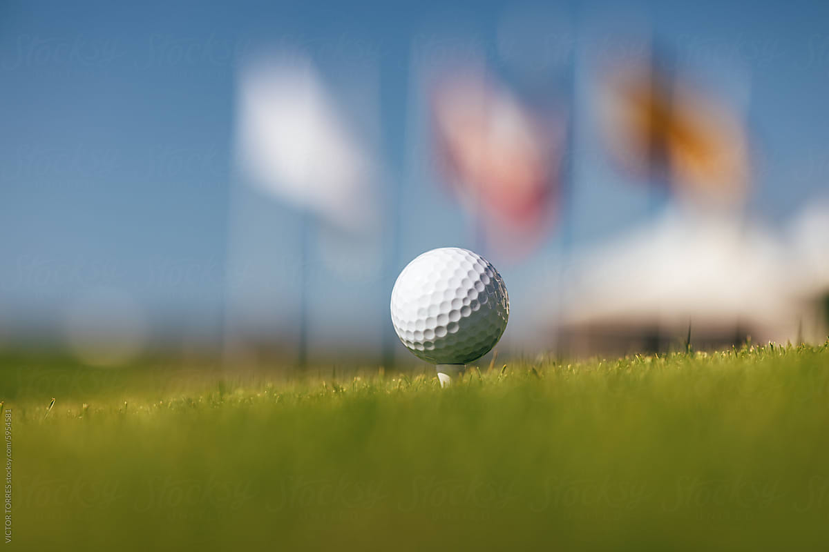 Close-up of golf ball on tee at the course