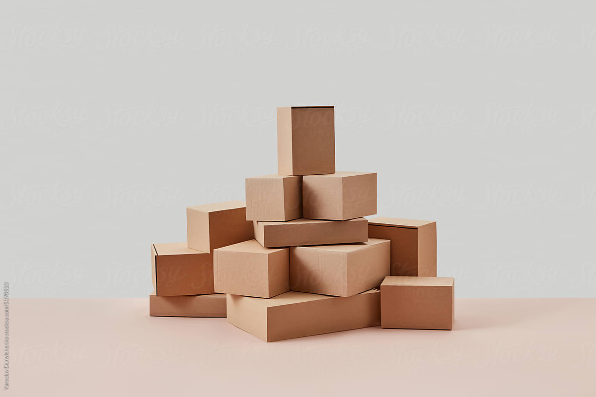 Pile of brown cardboard boxes.