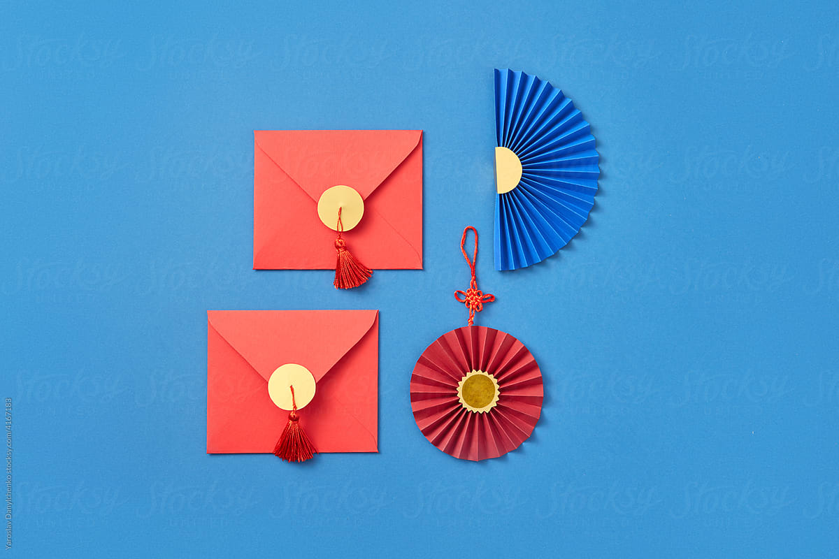 Red envelopes and origami fans