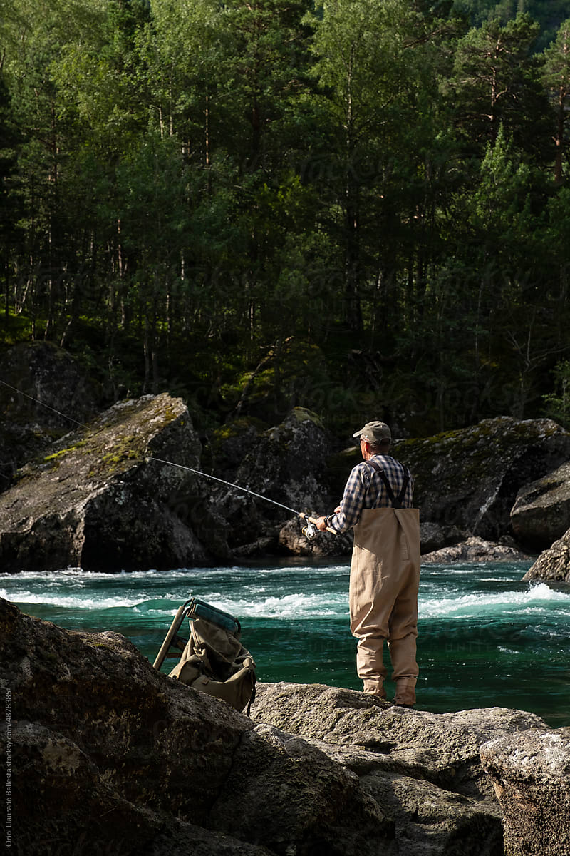 Salmon fishing in the river, Norway