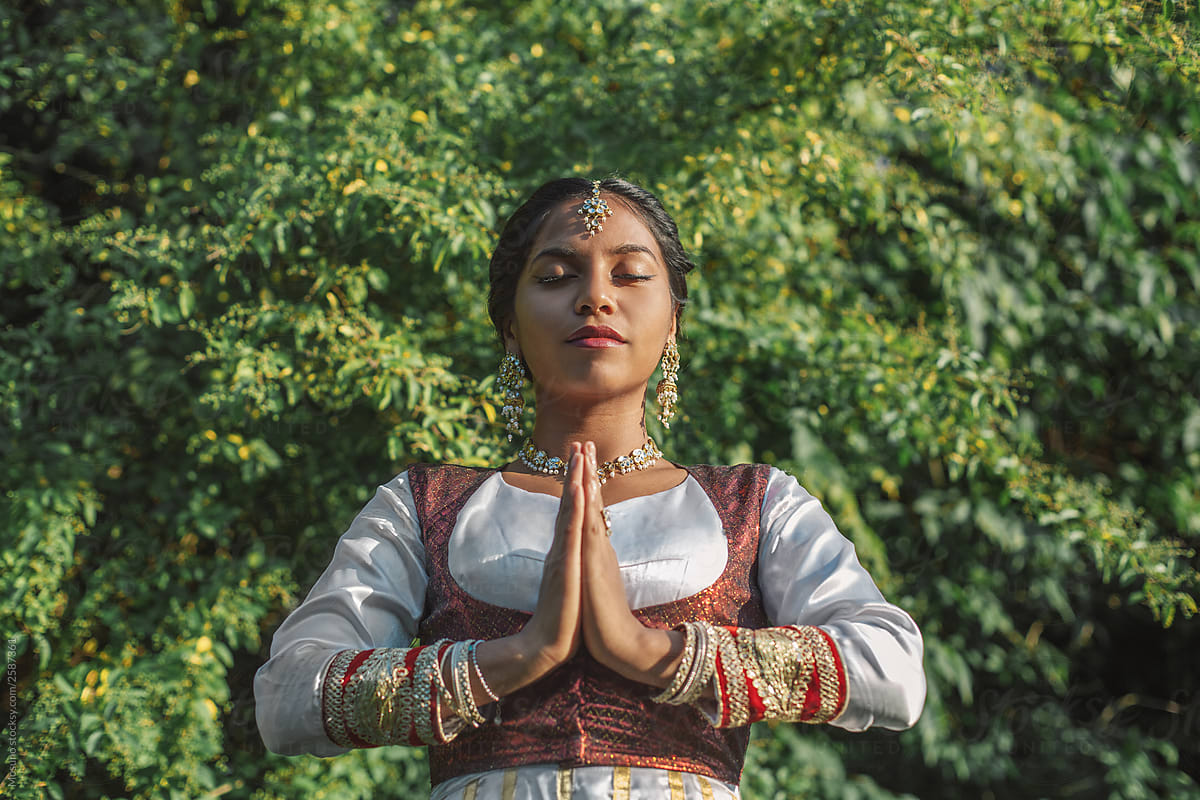 Sri Lankan Girl Praying In Nature