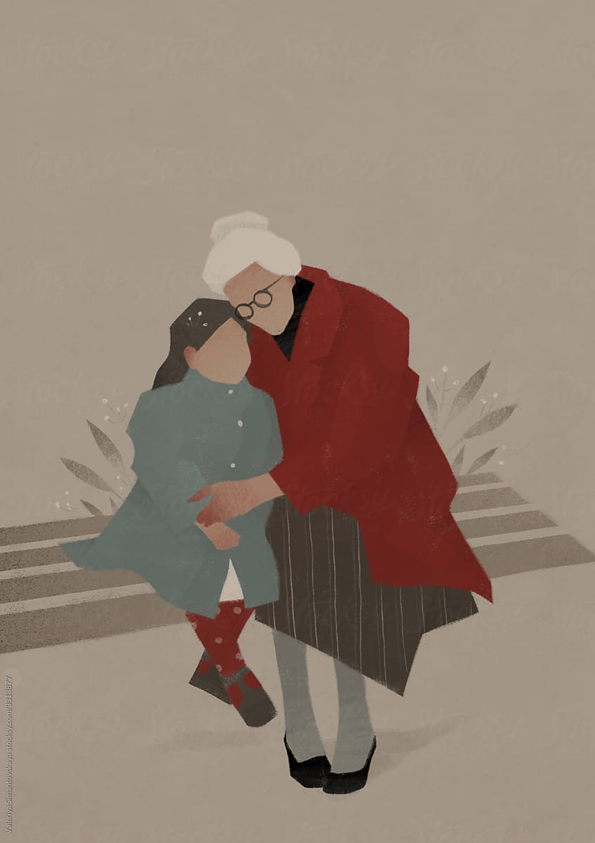 grandmother with granddaughter illustration