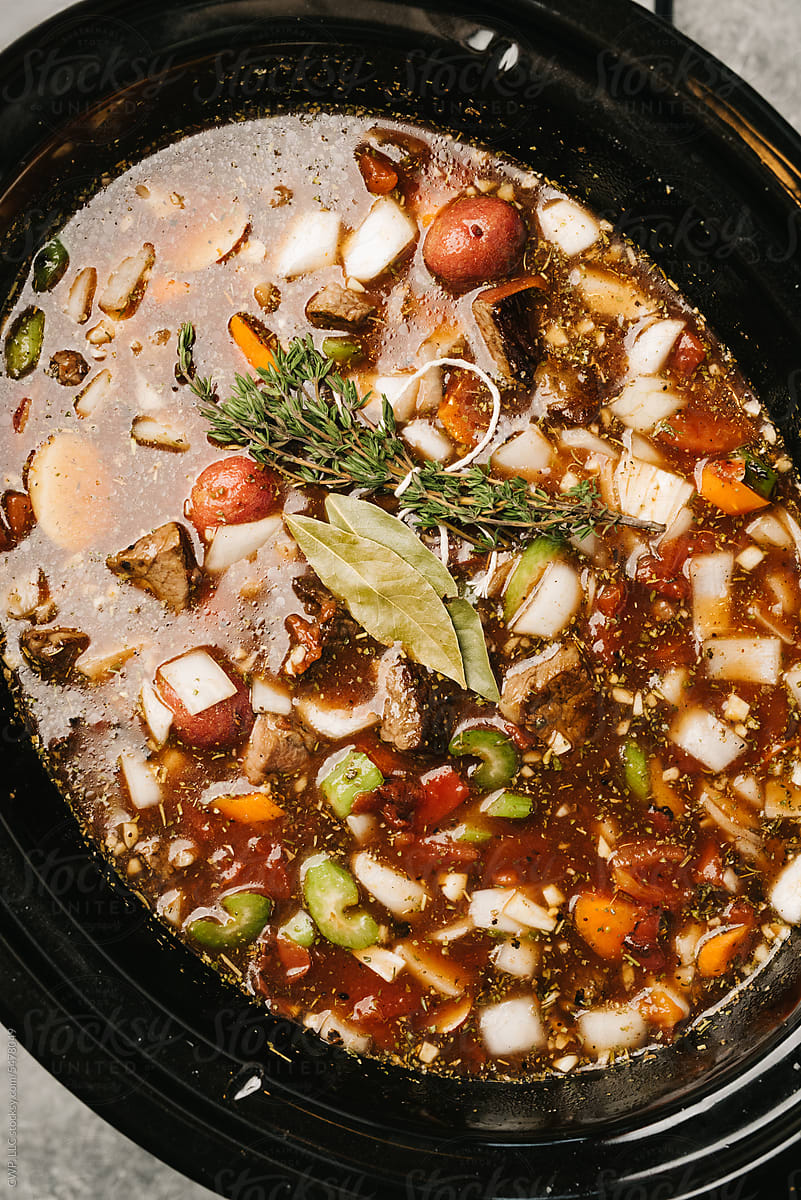 Beef and vegetable soup in a crockpot
