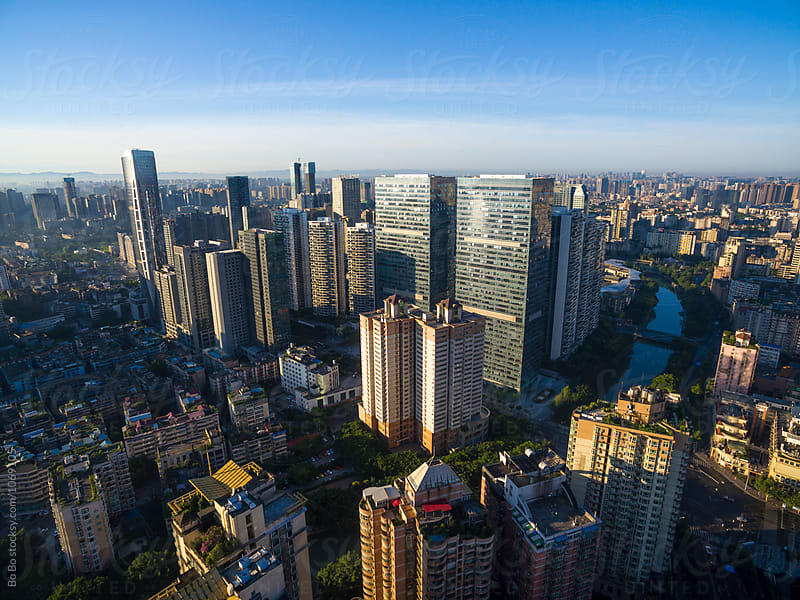 aerial view of Chengdu city of China