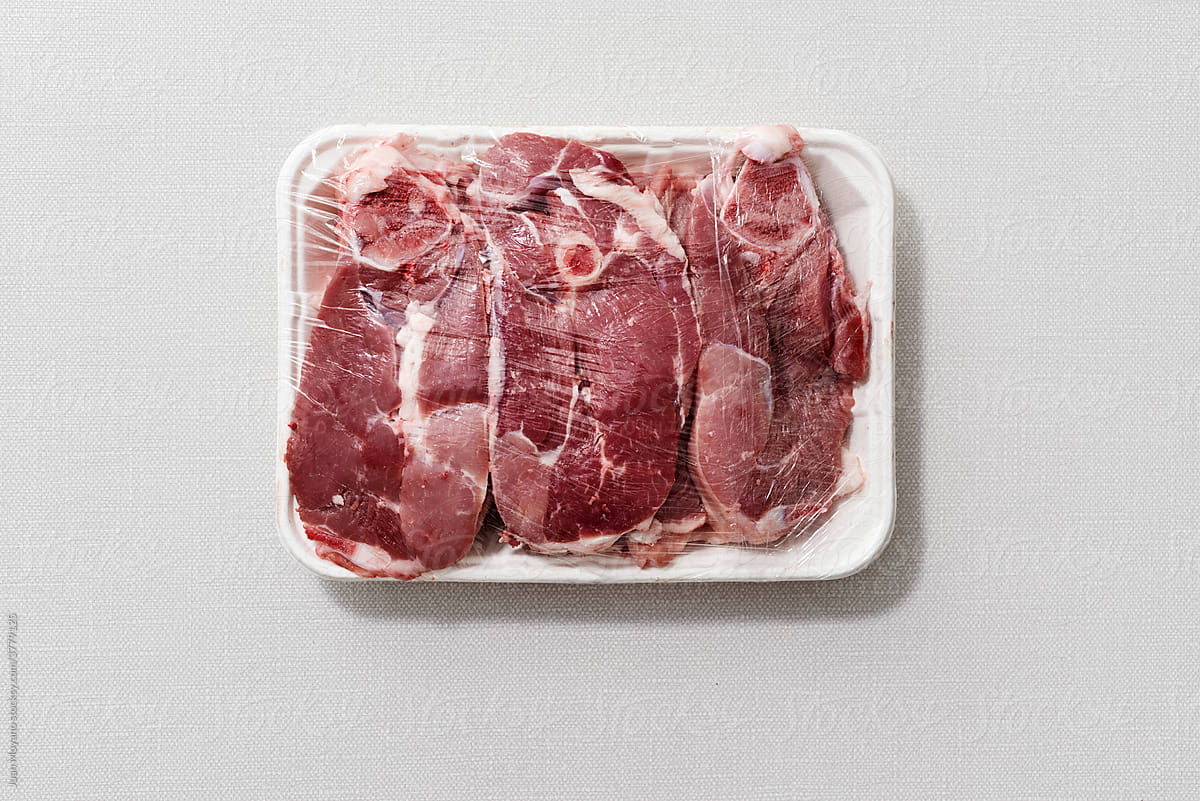 lamb meat packed in a foam tray