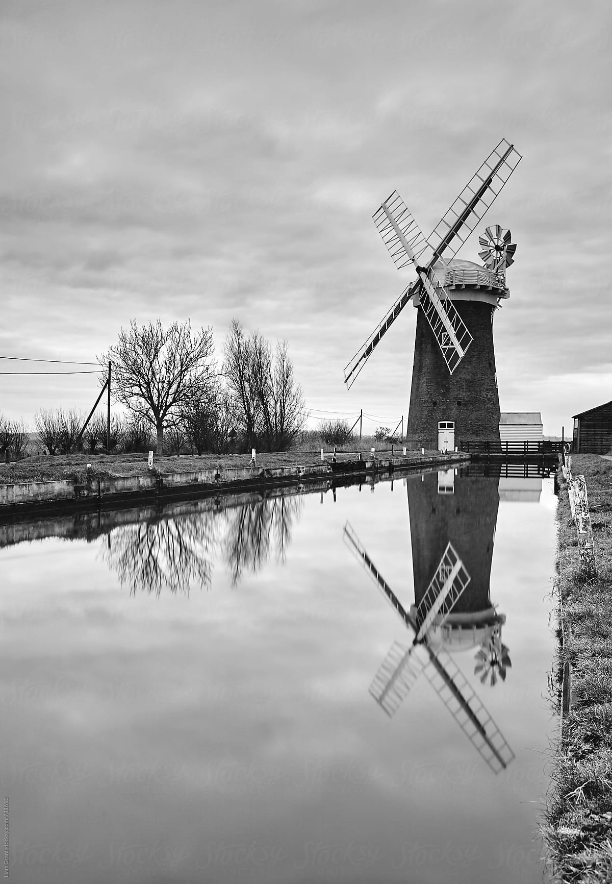 Old windmill on the Norfolk Broads, UK.