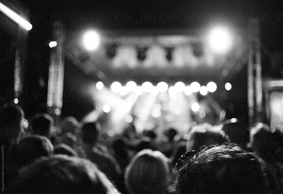 concert scene in black and white