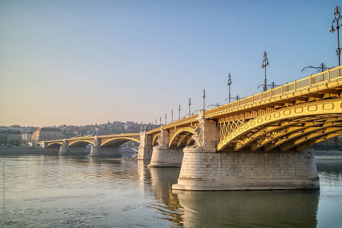 Old bridge through the river Danube in Budapest, Hungary.