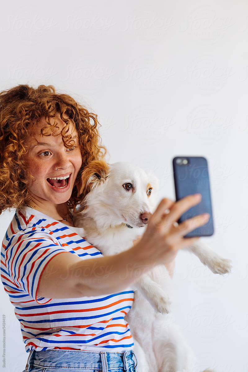 Woman and Dog Taking Selfie Photo