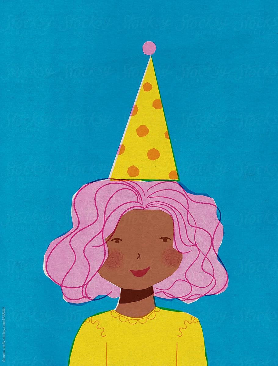 Woman portrait in a party or celebration. Risograph style illustration