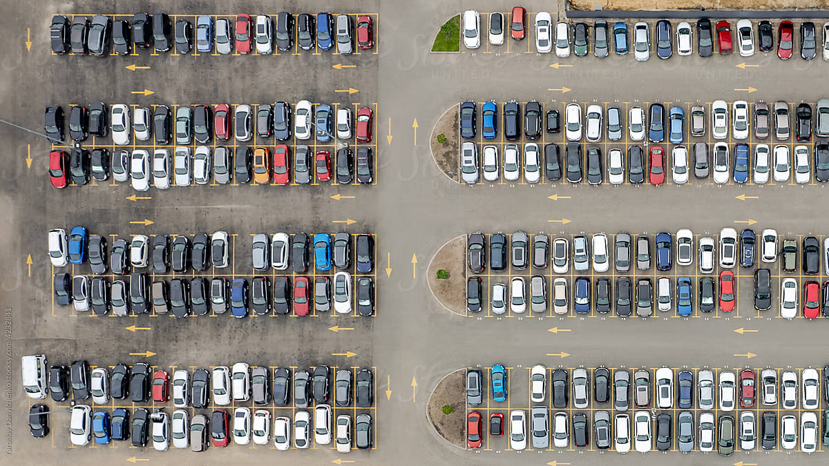 Bird\'s eye view on cars parking