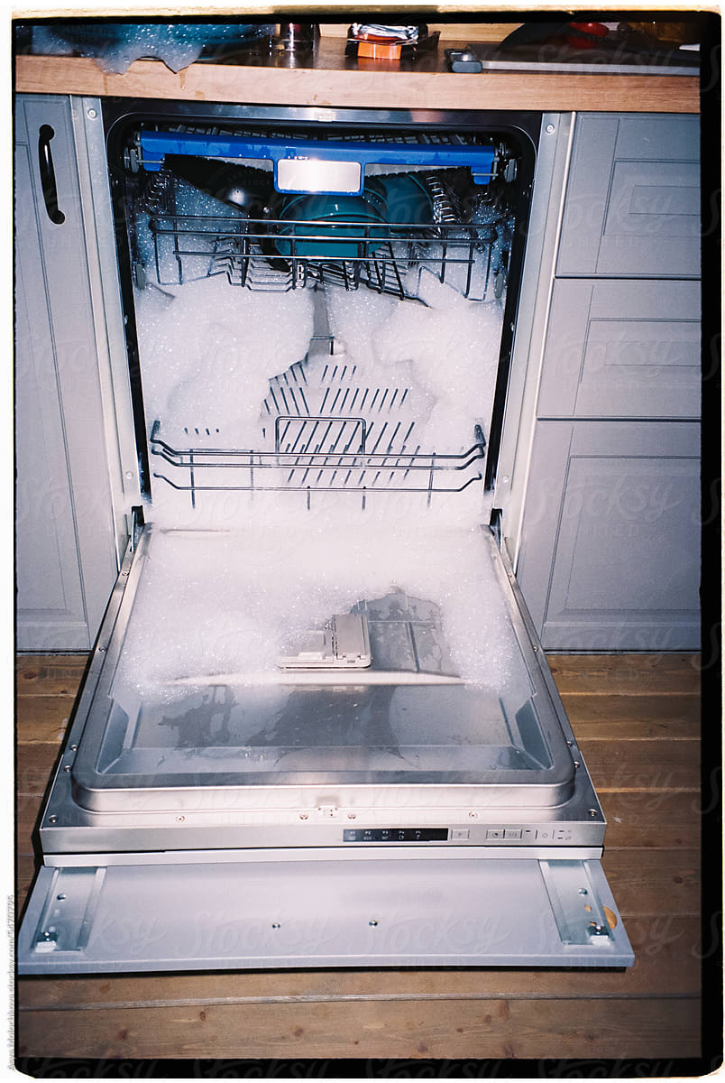 Dishwasher full in foam