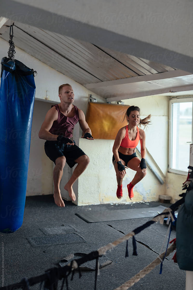 Couple getting ready for a kickbox training