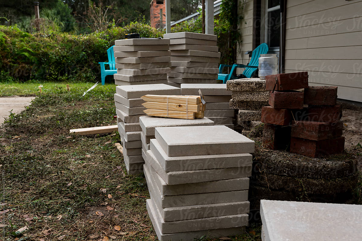 Pavers in a backyard for an outdoor patio construction