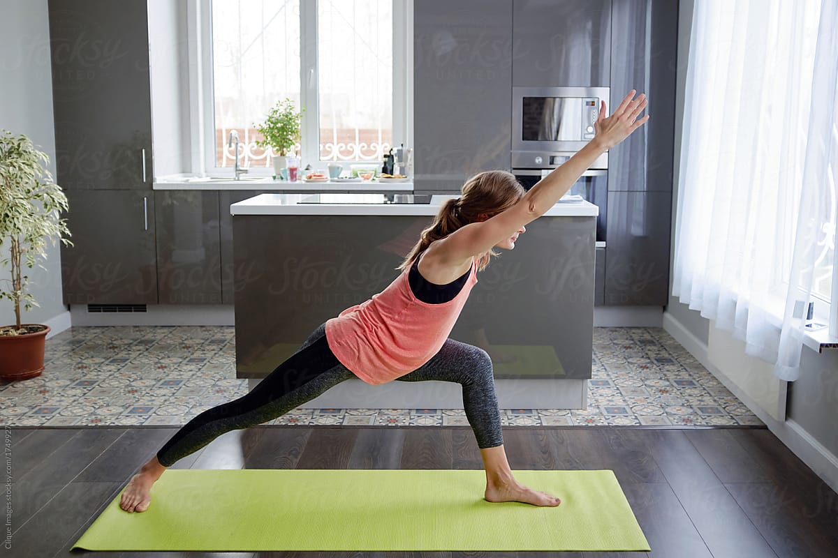 Yoga workout in kitchen